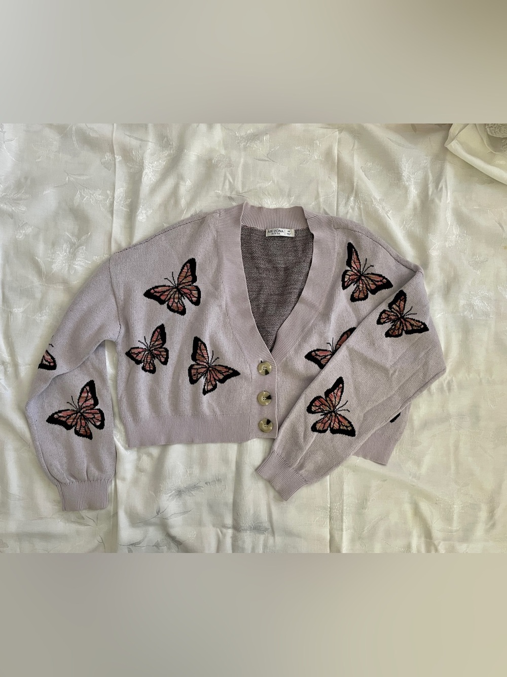 Arizona Jean Co Cardigan Women’s XS Lavender Cropped Sweater Butterfly